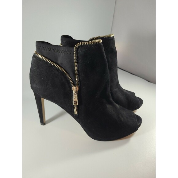 Ann Taylor Shoes - Ann Taylor black heel suede shoes with Gold zipper open toe size 8.5